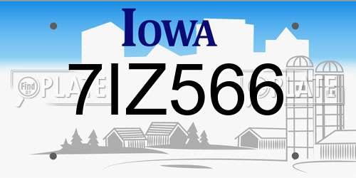 7IZ566 Iowa License Plate