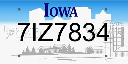 7IZ7834 Iowa License Plate