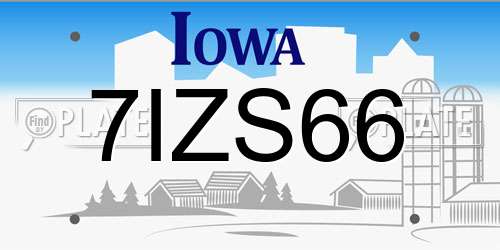 7IZS66 Iowa License Plate