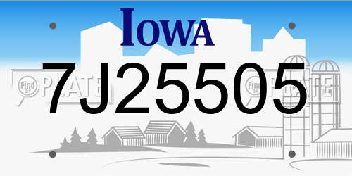7J25505 Iowa License Plate