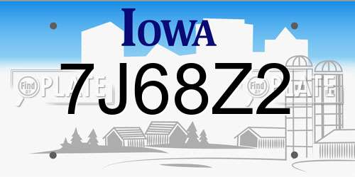 7J68Z2 Iowa License Plate