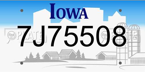 7J75508 Iowa License Plate