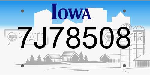 7J78508 Iowa License Plate