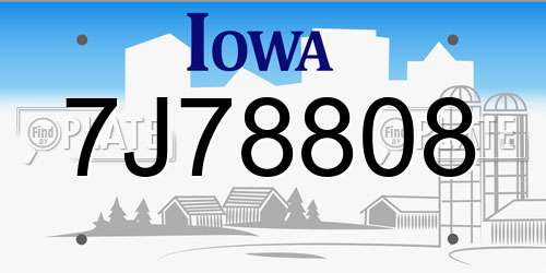 7J78808 Iowa License Plate