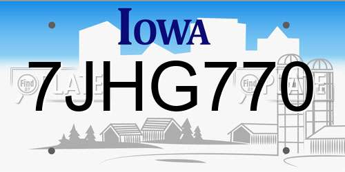 7JHG770 Iowa License Plate