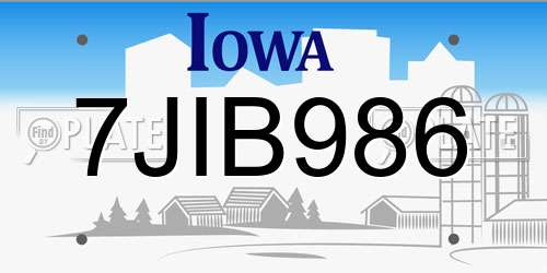 7JIB986 Iowa License Plate