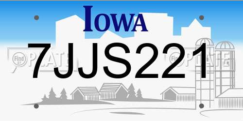 7JJS221 Iowa License Plate