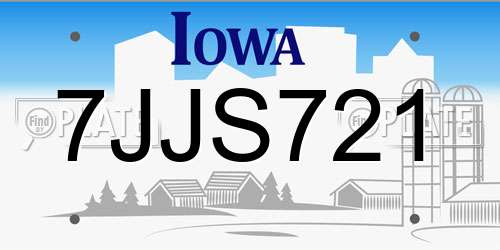7JJS721 Iowa License Plate