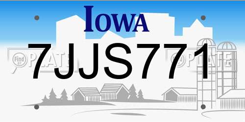 7JJS771 Iowa License Plate