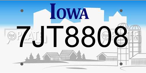 7JT8808 Iowa License Plate
