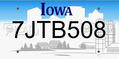 7JTB508 Iowa License Plate