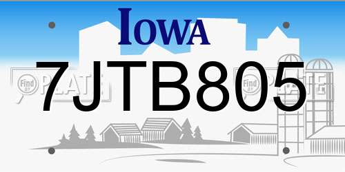 7JTB805 Iowa License Plate