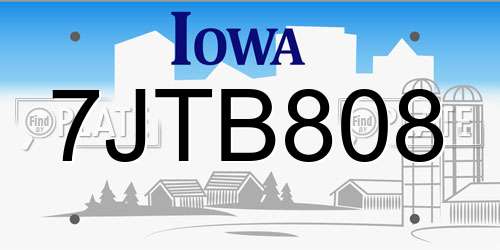 7JTB808 Iowa License Plate
