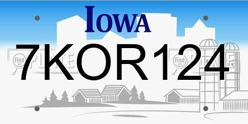 7KOR124 Iowa License Plate