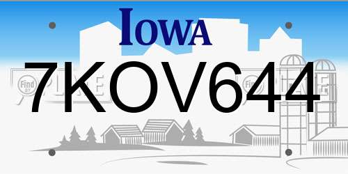 7KOV644 Iowa License Plate