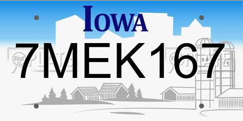 7MEK167 Iowa License Plate