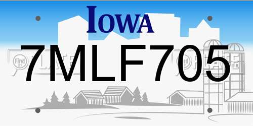 7MLF705 Iowa License Plate