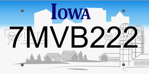 7MVB222 Iowa License Plate