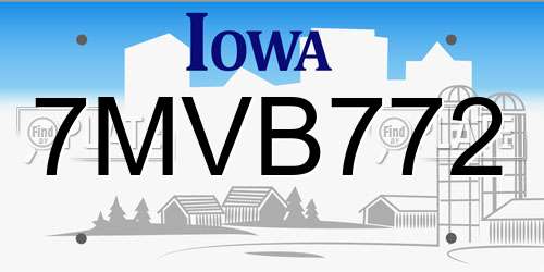 7MVB772 Iowa License Plate