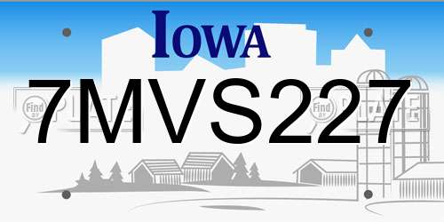 7MVS227 Iowa License Plate