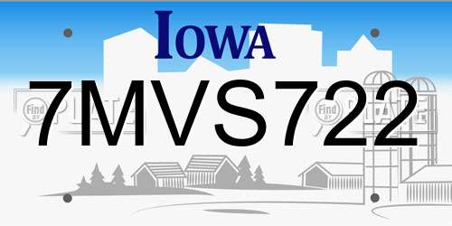 7MVS722 Iowa License Plate