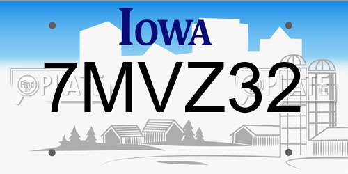 7MVZ32 Iowa License Plate