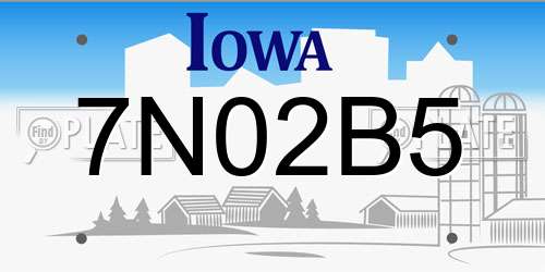 7N02B5 Iowa License Plate