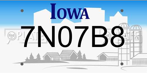 7N07B8 Iowa License Plate