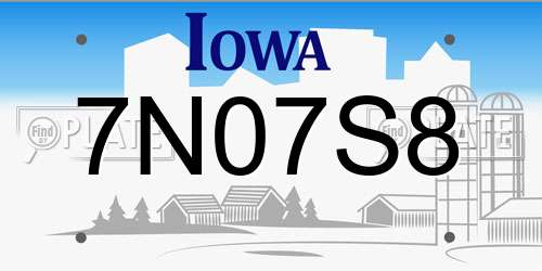 7N07S8 Iowa License Plate