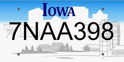 7NAA398 Iowa License Plate
