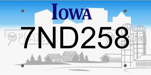 7ND258 Iowa License Plate