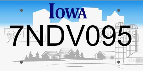 7NDV095 Iowa License Plate