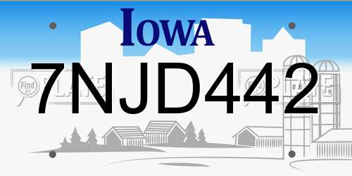 7NJD442 Iowa License Plate