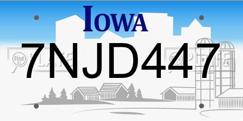 7NJD447 Iowa License Plate