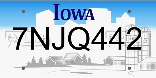 7NJQ442 Iowa License Plate