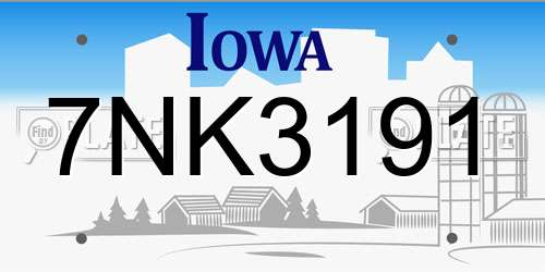 7NK3191 Iowa License Plate