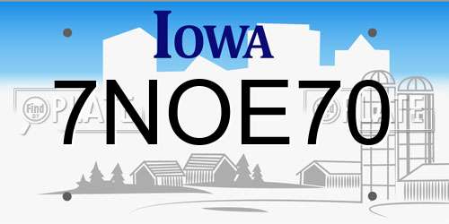 7NOE70 Iowa License Plate