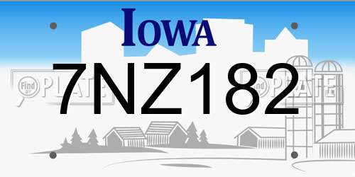 7NZ182 Iowa License Plate