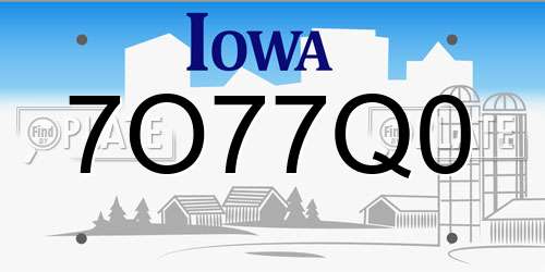 7O77Q0 Iowa License Plate