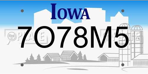 7O78M5 Iowa License Plate