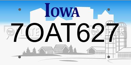 7OAT627 Iowa License Plate