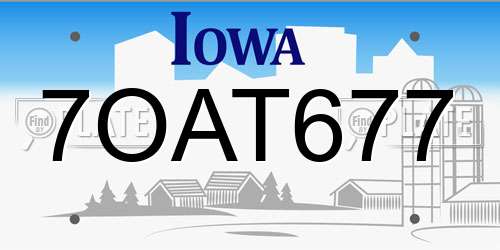 7OAT677 Iowa License Plate