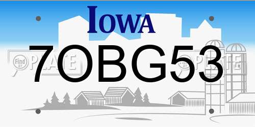 7OBG53 Iowa License Plate
