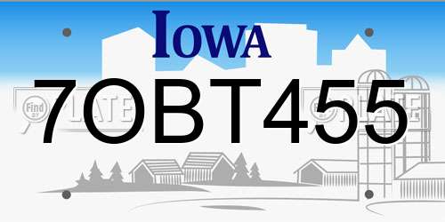 7OBT455 Iowa License Plate