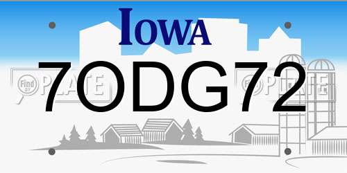7ODG72 Iowa License Plate