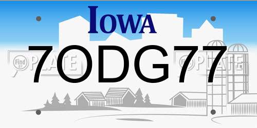7ODG77 Iowa License Plate