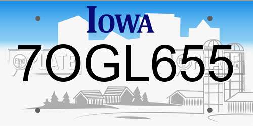 7OGL655 Iowa License Plate