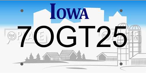 7OGT25 Iowa License Plate