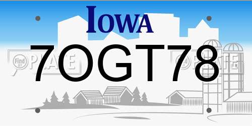 7OGT78 Iowa License Plate