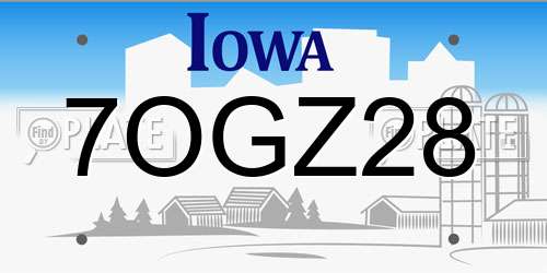 7OGZ28 Iowa License Plate